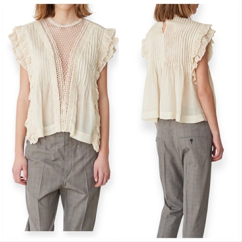 Isabel Marant Roya Sleeveless Lattice-Lace Neck Blouse, Size FR 44/US 12